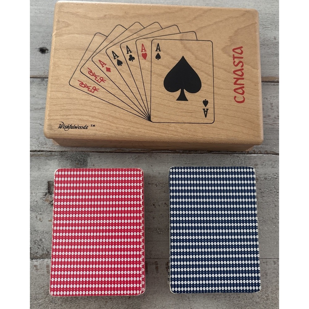 Wishfulwoods Maple Box Vintage  Playing Cards ~‎ 2 Full Desks w/Jokers